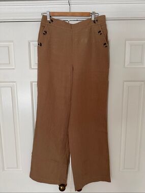 Talbots Wide-Leg Linen Blend Pants in Brown